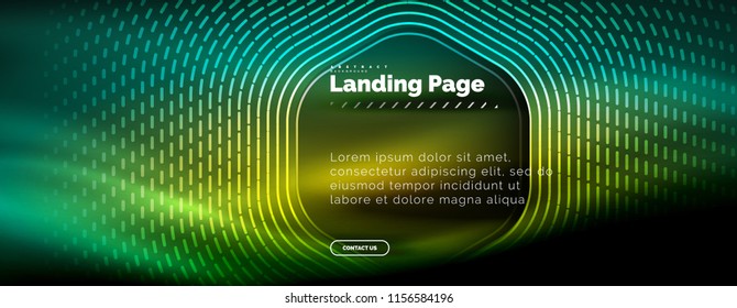 Líneas de forma hexágono tecno brillante neón, fondo abstracto futurista de alta tecnología, plantilla de página de aterrizaje. Ilustración del vector