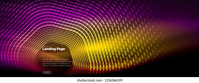 Neon glowing techno hexagon shape lines, hi-tech futuristic abstract background, landing page template. Vector illustration