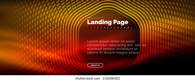 Neon glowing techno hexagon shape lines, hi-tech futuristic abstract background, landing page template. Vector illustration
