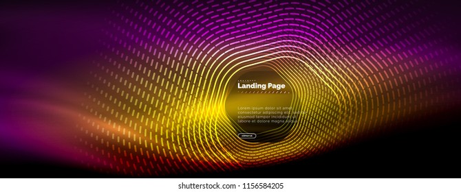 Neon glowing techno hexagon shape lines, hi-tech futuristic abstract background, landing page template. Vector illustration