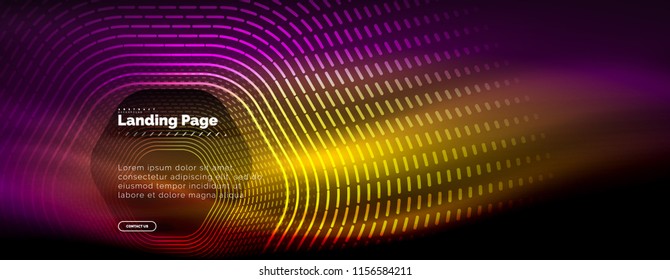 Neon glowing techno hexagon shape lines, hi-tech futuristic abstract background, landing page template. Vector illustration