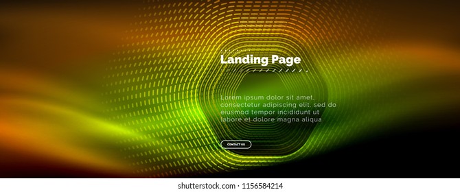Neon glowing techno hexagon shape lines, hi-tech futuristic abstract background, landing page template. Vector illustration