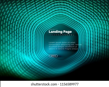 Neon glowing techno hexagon shape lines, hi-tech futuristic abstract background, landing page template. Vector illustration
