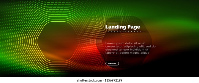 Neon leuchtende Techno-Hexagon-Formlinien, High-Tech-futuristischer abstrakter Hintergrund, Landing Page Template. Vektorgrafik