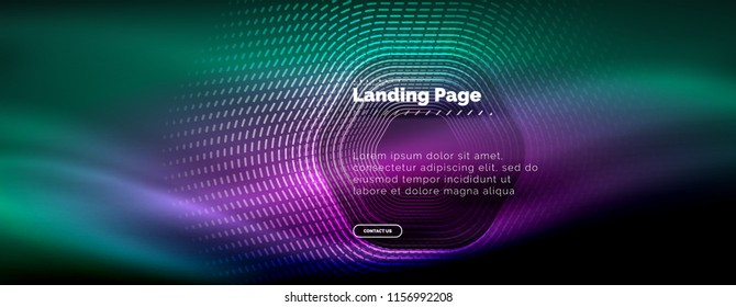 Líneas de forma hexágono tecno brillante neón, fondo abstracto futurista de alta tecnología, plantilla de página de aterrizaje. Ilustración del vector