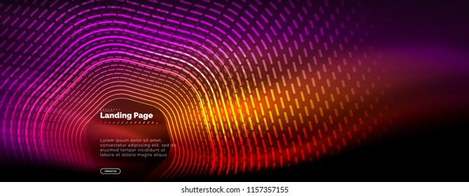Líneas de forma hexágono tecno brillante neón, fondo abstracto futurista de alta tecnología, plantilla de página de aterrizaje. Ilustración del vector