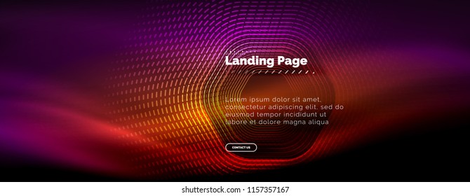 Neon glowing techno hexagon shape lines, hi-tech futuristic abstract background, landing page template. Vector illustration