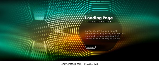 Neon leuchtende Techno-Hexagon-Formlinien, High-Tech-futuristischer abstrakter Hintergrund, Landing Page Template. Vektorgrafik