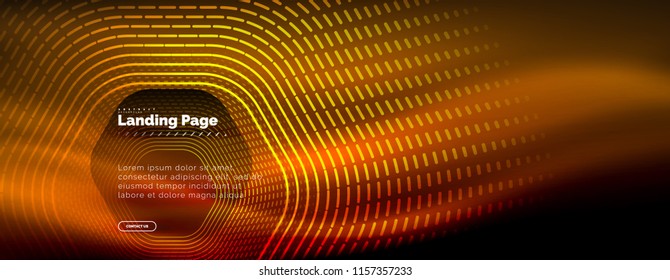 Neon glowing techno hexagon shape lines, hi-tech futuristic abstract background, landing page template. Vector illustration