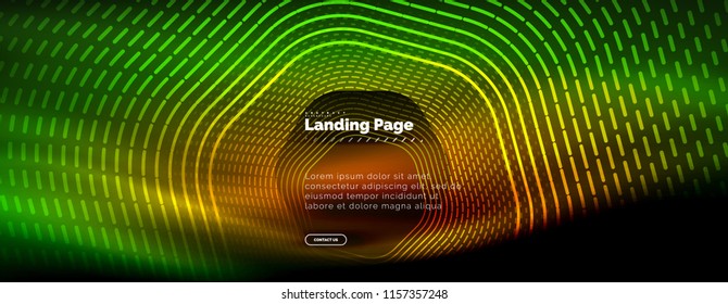 Neon glowing techno hexagon shape lines, hi-tech futuristic abstract background, landing page template. Vector illustration