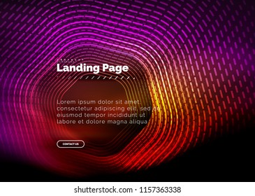 Neon glowing techno hexagon shape lines, hi-tech futuristic abstract background, landing page template. Vector illustration