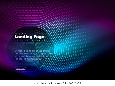 Neon leuchtende Techno-Hexagon-Formlinien, High-Tech-futuristischer abstrakter Hintergrund, Landing Page Template. Vektorgrafik