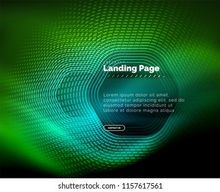 Líneas de forma hexágono tecno brillante neón, fondo abstracto futurista de alta tecnología, plantilla de página de aterrizaje. Ilustración del vector