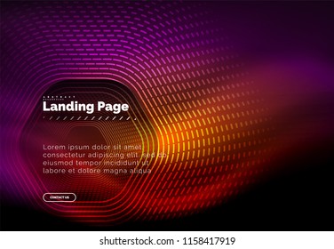 Neon glowing techno hexagon shape lines, hi-tech futuristic abstract background, landing page template. Vector illustration