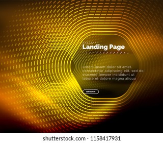 Neon glowing techno hexagon shape lines, hi-tech futuristic abstract background, landing page template. Vector illustration