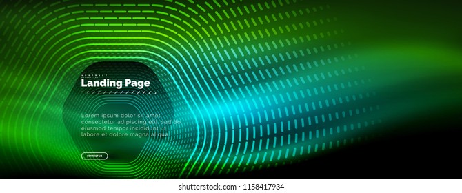 Neon glowing techno hexagon shape lines, hi-tech futuristic abstract background, landing page template. Vector illustration