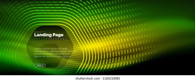 Líneas de forma hexágono tecno brillante neón, fondo abstracto futurista de alta tecnología, plantilla de página de aterrizaje. Ilustración del vector