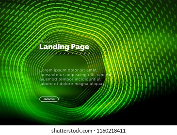 Neon glowing techno hexagon shape lines, hi-tech futuristic abstract background, landing page template. Vector illustration