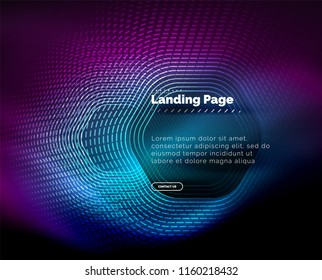 Neon glowing techno hexagon shape lines, hi-tech futuristic abstract background, landing page template. Vector illustration