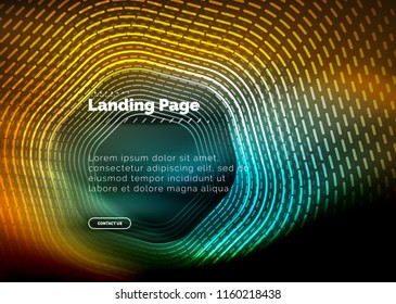 Líneas de forma hexágono tecno brillante neón, fondo abstracto futurista de alta tecnología, plantilla de página de aterrizaje. Ilustración del vector