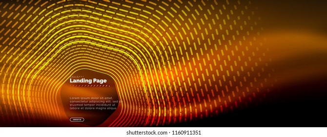 Neon glowing techno hexagon shape lines, hi-tech futuristic abstract background, landing page template. Vector illustration