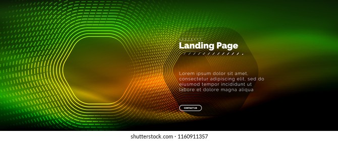 Neon leuchtende Techno-Hexagon-Formlinien, High-Tech-futuristischer abstrakter Hintergrund, Landing Page Template. Vektorgrafik