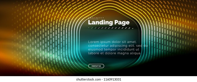 Neon glowing techno hexagon shape lines, hi-tech futuristic abstract background, landing page template. Vector illustration