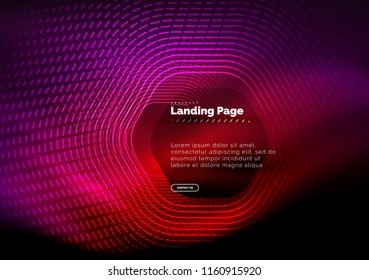 Líneas de forma hexágono tecno brillante neón, fondo abstracto futurista de alta tecnología, plantilla de página de aterrizaje. Ilustración del vector