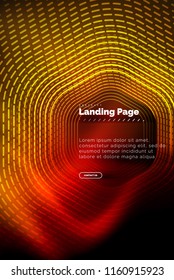 Neon glowing techno hexagon shape lines, hi-tech futuristic abstract background, landing page template. Vector illustration