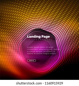 Líneas de forma hexágono tecno brillante neón, fondo abstracto futurista de alta tecnología, plantilla de página de aterrizaje. Ilustración del vector