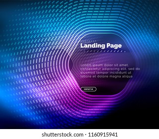 Neon glowing techno hexagon shape lines, hi-tech futuristic abstract background, landing page template. Vector illustration