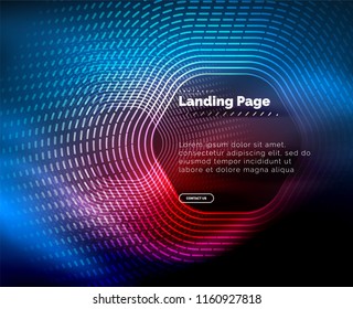 Neon glowing techno hexagon shape lines, hi-tech futuristic abstract background, landing page template. Vector illustration