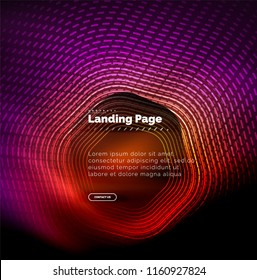 Líneas de forma hexágono tecno brillante neón, fondo abstracto futurista de alta tecnología, plantilla de página de aterrizaje. Ilustración del vector