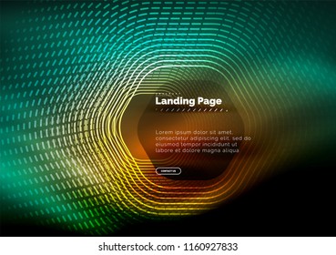 Neon brilhante tecno linhas de forma hexágono, fundo abstrato futurista de alta tecnologia, modelo de página de aterrissagem. Ilustração vetorial