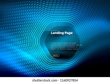 Neon glowing techno hexagon shape lines, hi-tech futuristic abstract background, landing page template. Vector illustration