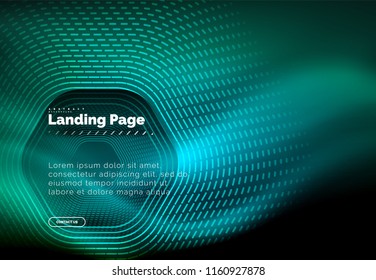 Líneas de forma hexágono tecno brillante neón, fondo abstracto futurista de alta tecnología, plantilla de página de aterrizaje. Ilustración del vector