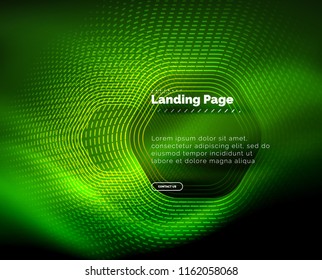 Neon glowing techno hexagon shape lines, hi-tech futuristic abstract background, landing page template. Vector illustration