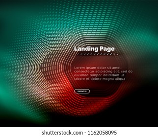 Neon glowing techno hexagon shape lines, hi-tech futuristic abstract background, landing page template. Vector illustration