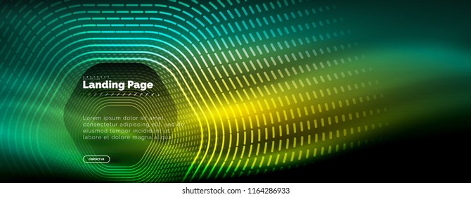 Neon glowing techno hexagon shape lines, hi-tech futuristic abstract background, landing page template. Vector illustration