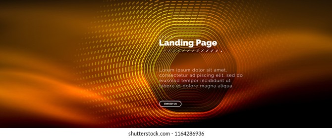 Neon glowing techno hexagon shape lines, hi-tech futuristic abstract background, landing page template. Vector illustration