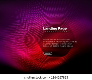 Neon glowing techno hexagon shape lines, hi-tech futuristic abstract background, landing page template. Vector illustration