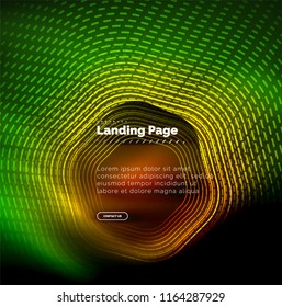 Neon glowing techno hexagon shape lines, hi-tech futuristic abstract background, landing page template. Vector illustration