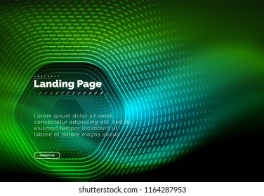 Neon glowing techno hexagon shape lines, hi-tech futuristic abstract background, landing page template. Vector illustration
