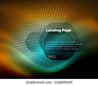 Neon glowing techno hexagon shape lines, hi-tech futuristic abstract background, landing page template. Vector illustration