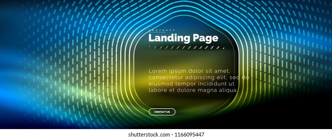 Neon glowing techno hexagon shape lines, hi-tech futuristic abstract background, landing page template. Vector illustration