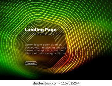 Neon glowing techno hexagon shape lines, hi-tech futuristic abstract background, landing page template. Vector illustration