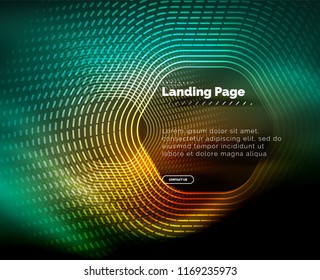 Neon glowing techno hexagon shape lines, hi-tech futuristic abstract background, landing page template. Vector illustration