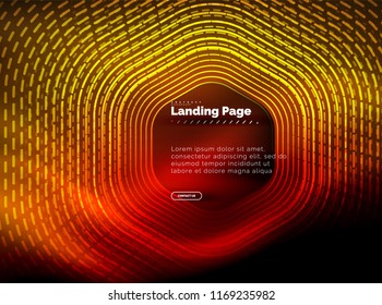 Neon glowing techno hexagon shape lines, hi-tech futuristic abstract background, landing page template. Vector illustration