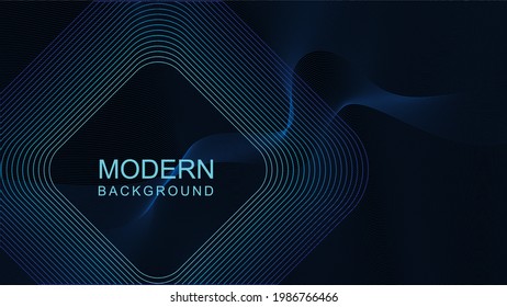 Neon glowing techno line, blue modern abstract futuristic hi-tech background template with square shape