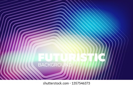 Neon glowing techno lines banner, hi-tech futuristic abstract background template with geometrical shapes. Bright colorful vector texture for web and presentation.